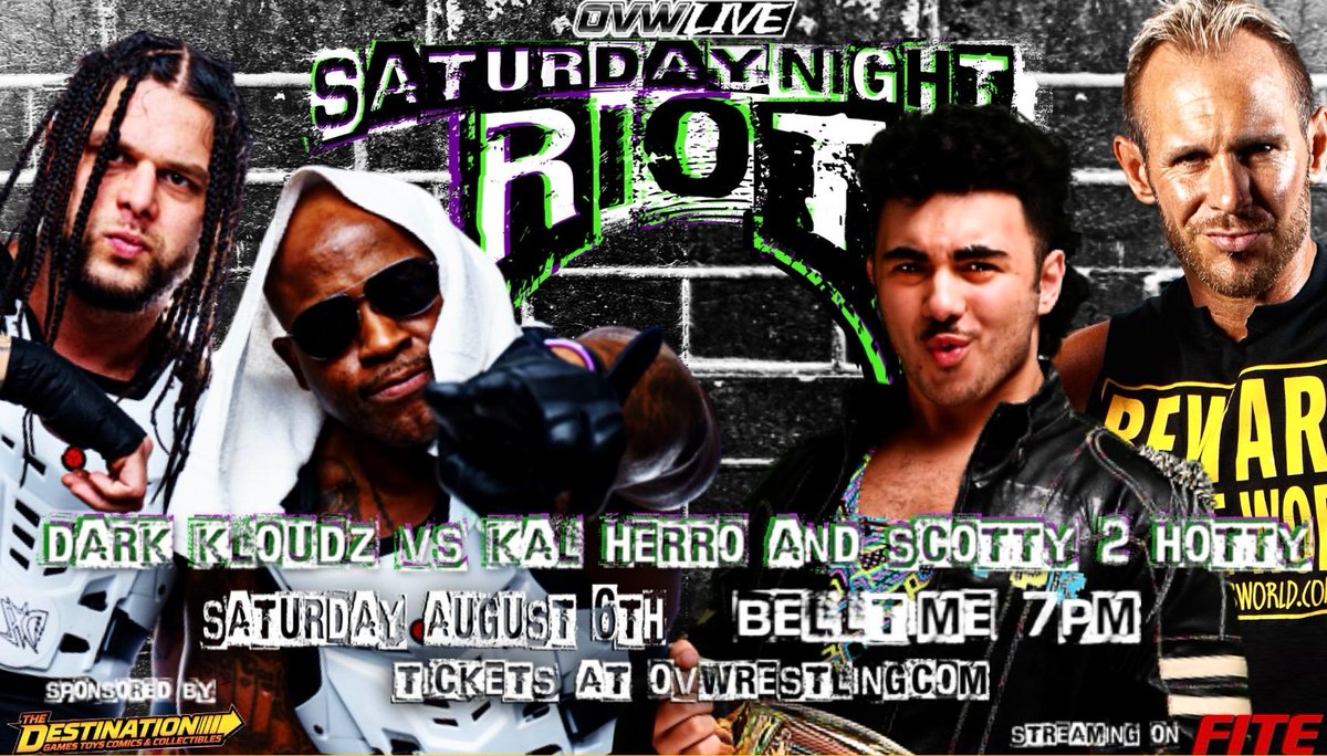 Triller_TV's tweet photo. .@TheKalHerro enlisted the help of his idol.

Kal teams up with @TheScottGarland to take on #DarkKloudz TONIGHT at #OVWSaturdayNightRiot.

Will The Fanny Pack Kid get revenge on the team that took out his best friend?

LIVE on #FITE+ -Just $4.99/mo🚨

👉 https://t.co/dJoBhuLxza https://t.co/HPlMs6F9cQ
