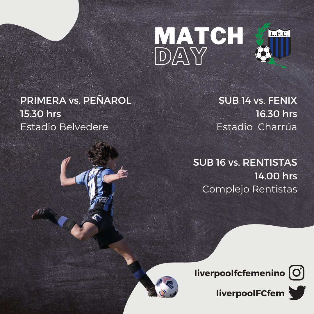 ¡Fin de semana de fútbol!

Se viene la 5° fecha del Campeonato Uruguayo Femenino:

SUB 14 vs. Fénix - Sábado 16.30 horas

SUB 16 vs. Rentistas - Sábado 14.00 horas

PRIMERA vs. Peñarol - Domingo 15.30 horas. Entrada parcial por J. Laguna / Visitantes por Carlos de la Vega.