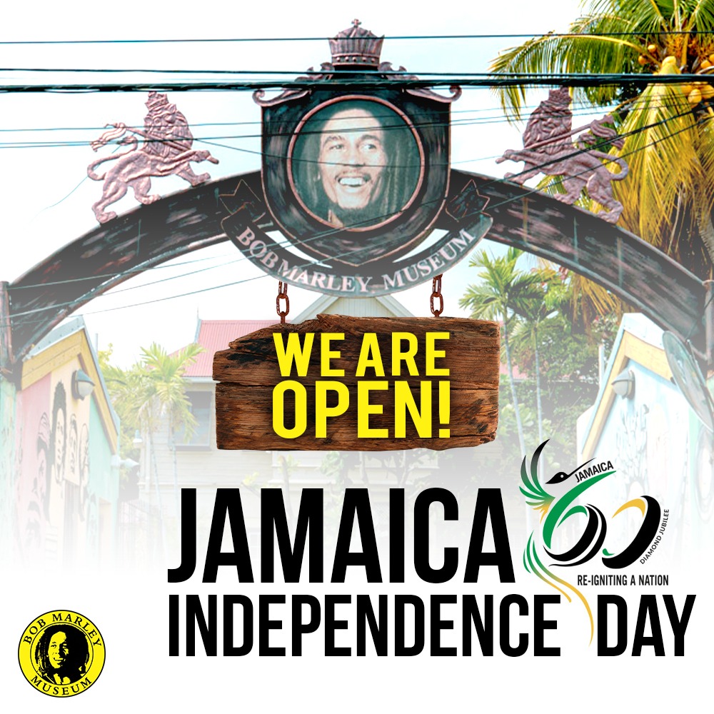 TuffGongINTL's tweet photo. Blessings massive!
On this special day the @bobmarleymuseum will be open. Fawud in with the family or yuh bredrens and celebrate like royalty ina di yard. Happy Independence day Jamaica! 🇯🇲
#Jamaica60
#legendaryexperience #BMM #56HopeRoad #BobMarleyMusuem #ReDiscoverJamaica https://t.co/7eijnh3TDL