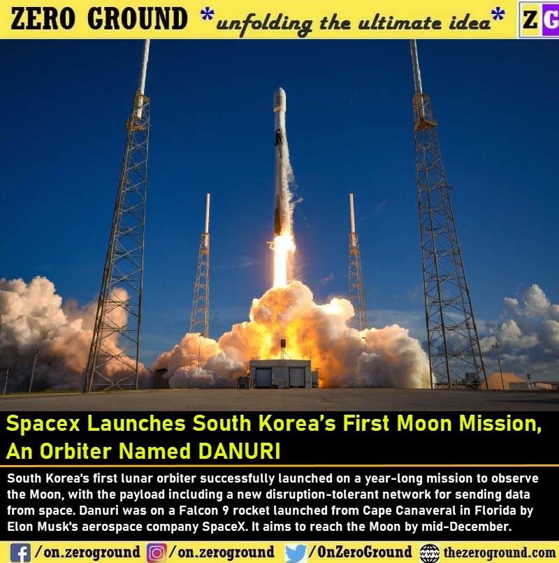 OnZeroGround's tweet photo. https://t.co/lFEj9bYulS - South Korea's first lunar orbiter launched by SpaceX. #space #nasa #time #home #station #earth #spacestation #outerspace #year #star #aries #boeing #ship #cap #living #man #students #video https://t.co/ti1Z3sQ4R4
