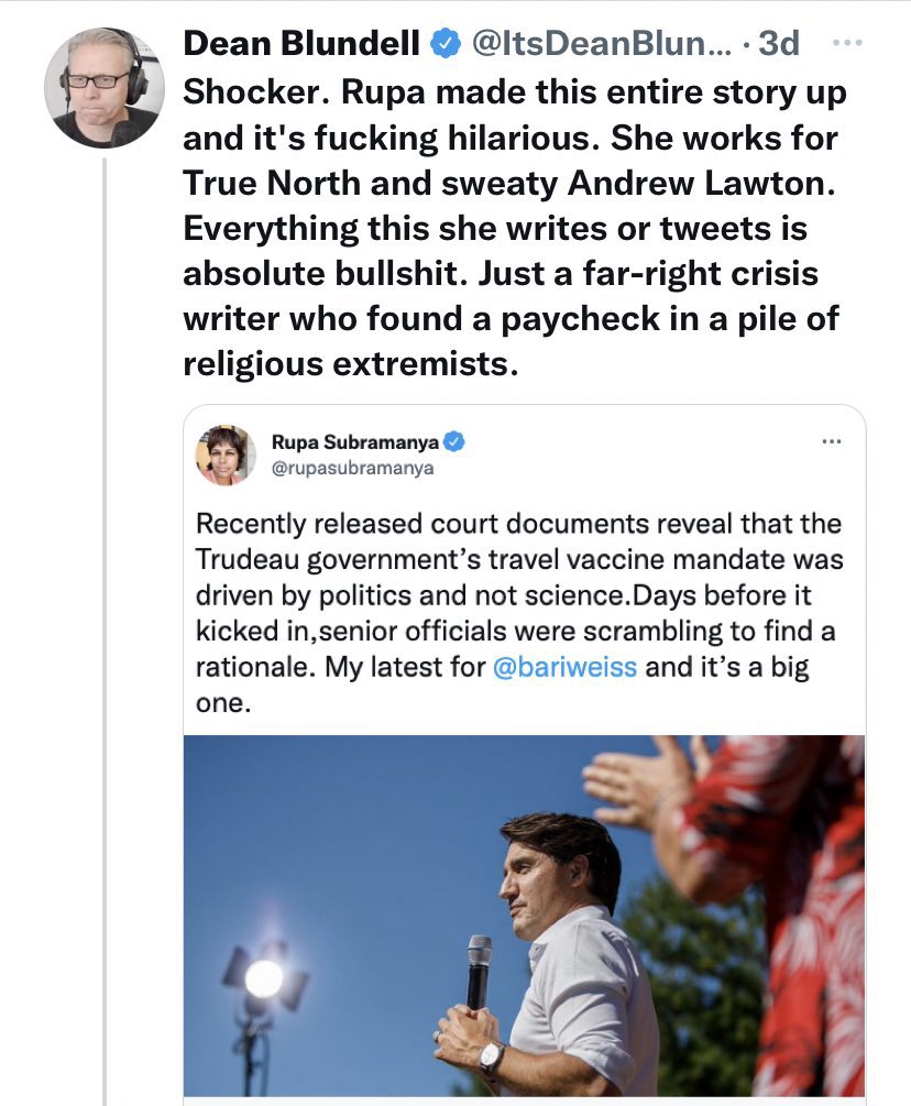 tleehumphrey's tweet photo. I’m not sure who’s a bigger #DeltaBravo  @MorrisDCosta for this disgusting Tweet about @denisebatters or @ItsDeanBlundell for his attack on @rupasubramanya ? https://t.co/DbaTsDeEKD