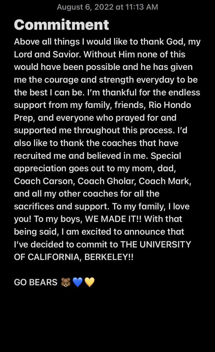 RyanMcCulloch42's tweet photo. COMMITTED!!🐻💙💛 https://t.co/9sWPLFcPwy @CalFootball @Coach_Sooto @coach_schrider https://t.co/49DierBiS2