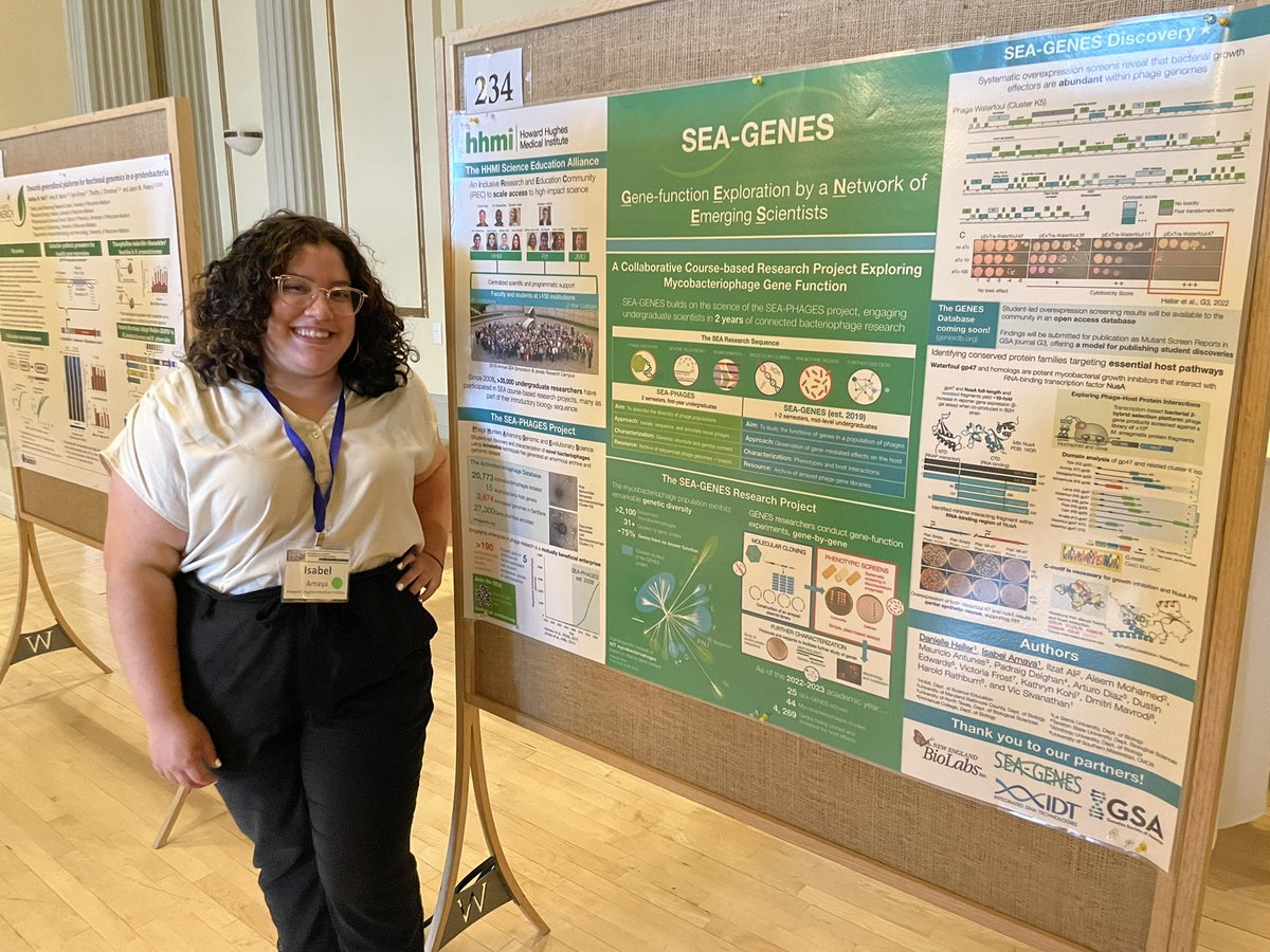 Had an amazing time representing <a href="/HHMINEWS/">HHMI</a> SEA-GENES at #Phages2022! So proud of <a href="/IsaLaCientista/">Isabel Amaya</a> for her poster presentation and thrilled to see so many old and new phage friends!