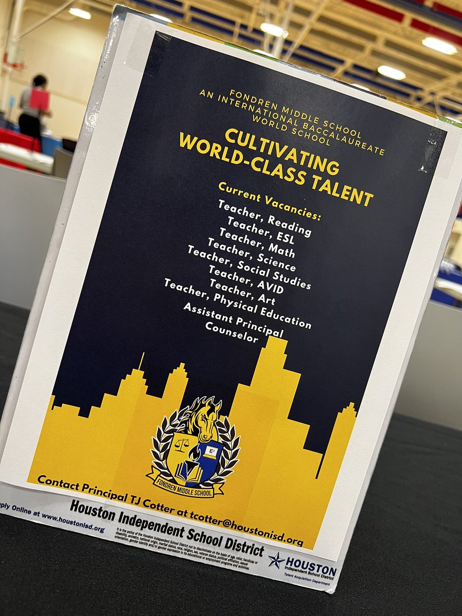 <a href="/FondrenMS_HISD/">Fondren Middle School</a> is still hiring! We are looking to cultivate world-class talent for the 2022-2023 school year ‼️