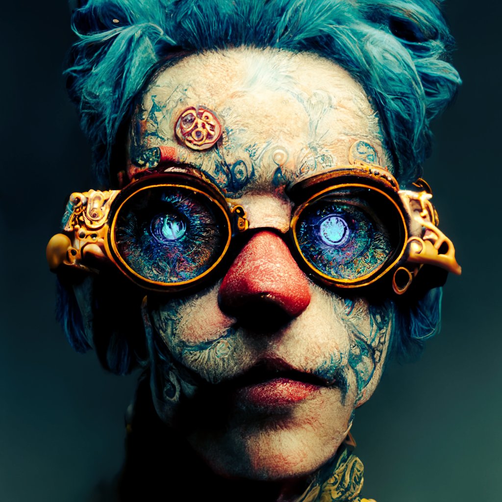 cirque_du_nft's tweet photo. Steampunk goggles clown creation 🤡 #NFT #NFTCommunity #NFTCollection #MidjourneyAI https://t.co/j0ojEkLOQA