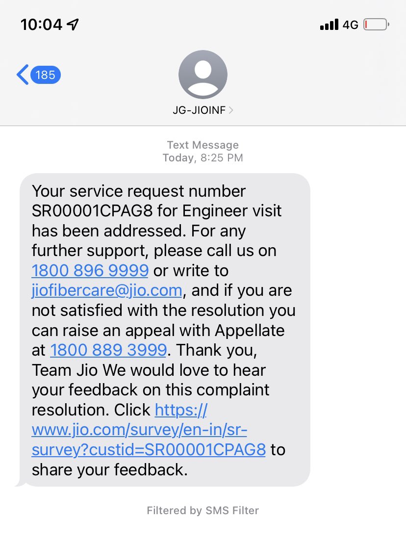 bdhoundiyalbhat's tweet photo. @JioCare @airtelindia @JioCare I am stunned to see how you take up the issues. Your engineer were supposed to visit today but nobody cared to look at it and now  I got the  message that my issue is addressed. tell me what should i do? https://t.co/2dh0m3RMgt