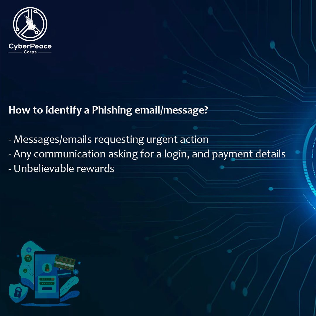 cyberpeacecorps's tweet photo. During the first quarter of 2022, 23.6 percent of #Phishing attacks worldwide were directed toward financial institutions. Here are a few tips to help you identify phishing emails/messages and #BeCyberSure.
#CyberPeace☮️ #CyberSecurity https://t.co/oe3aeCAnjX