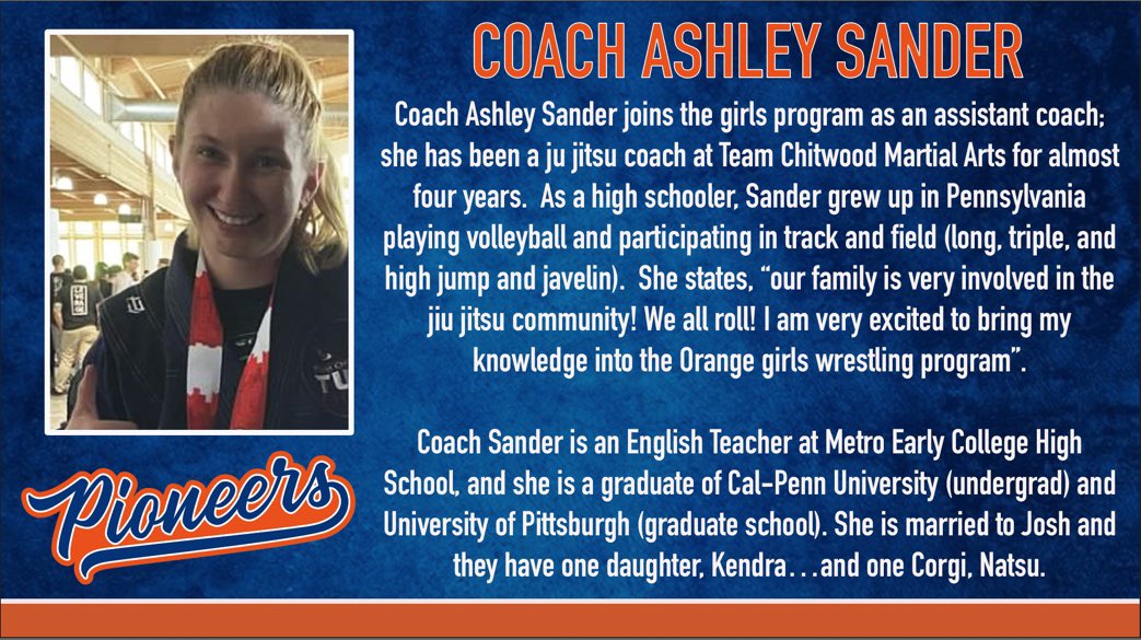 Excited to announce the addition of Coach Ashley Sander to our high school girls staff!  Nine dedicated girls wrestling coaches in our K-12 program.  Let’s go! #FightForOhio