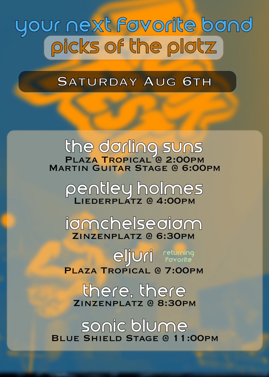 Day 2 at <a href="/Musikfest/">Musikfest</a> 2022 - Picks of the Platz

<a href="/TheDarlingSuns/">The Darling Suns</a> 
<a href="/PentleyH/">pentley holmes</a> 
<a href="/iamchelseaiam/">Penny Proud</a> 
<a href="/Eljuri/">Cecilia VillarEljuri</a> Returning Favorite!
<a href="/ThereThereNYC/">There, There - A tribute to Radiohead</a> 
@sonicblumeband