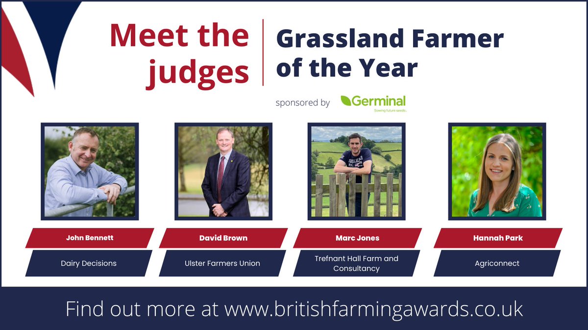 New to 2022, here's the first-ever judging panel for our newest category Grassland Farmer of the Year! So exciting 🌺 #BFA22 britishfarmingawards.co.uk/grassland-farm… <a href="/GerminalUKAgri/">Germinal GB</a> <a href="/wearegerminal/">Germinal</a> <a href="/DairyDecisions/">Dairy Decisions</a> <a href="/MJonesTrefnant/">Marc Jones</a> <a href="/UFUHQ/">Ulster Farmers' Union</a> <a href="/FarmersGuardian/">Farmers Guardian</a> <a href="/FGHannahPark/">Hannah Park</a> <a href="/UFUpresident/">William Irvine</a>