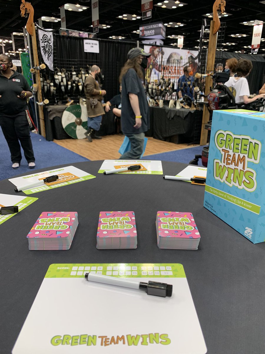 stormchasergame's tweet photo. Come play Green Team Wins with me in the @25thCG booth at Gen Con, if you’re around in the next hour and want to see if it’s fun. https://t.co/dXvkDjshlw
