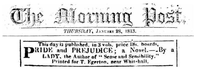 BooksBreen's tweet photo. An announcement in the newspaper on the day Pride and Prejudice was first published. Pretty cool!

#prideandprejudice #janeausten https://t.co/dlbjBYazGd