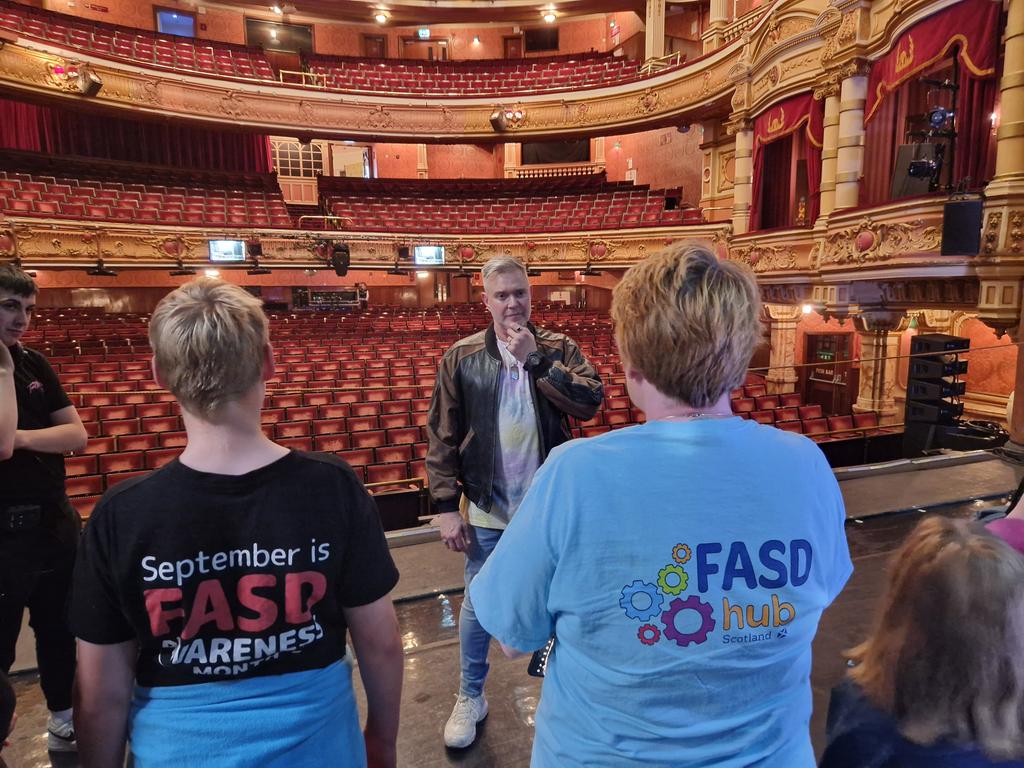 FasdhubScotland's tweet photo. Another fantastic day with @FootlooseTour and so grateful to @DarrenDOfficial for telling 1000 audience members about #FASD and helping raise awareness! #FASDHearMe #FASDMonthUK https://t.co/Ws4q26zrGQ