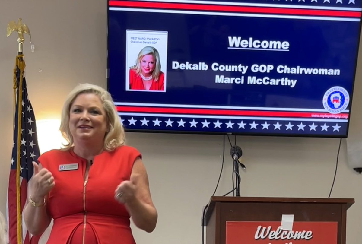 MarciMcCarthyUS's tweet photo. Thank you Fayette Republicans for the warm welcome and for the opportunity to talk about restoring FITness - Faith, Integrity &amp; Trust in our elections!  Many thanks to @Jenine4Georgia and @StefanC2020 for joining me! GOTV for the #RedTsunami, #KeepGARed &amp; to #VoteDeKalbRed https://t.co/5jUbrTWr8z