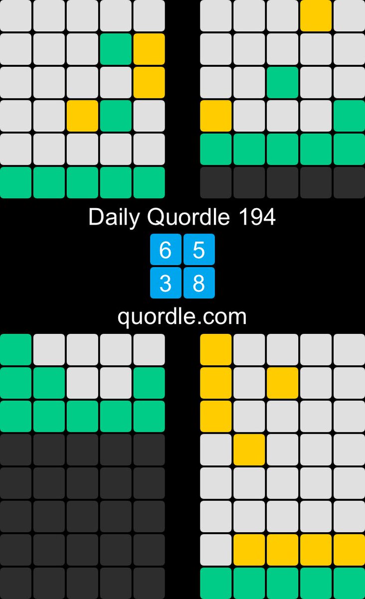 Daily Quordle 194
6️⃣5️⃣
3️⃣8️⃣
quordle.com