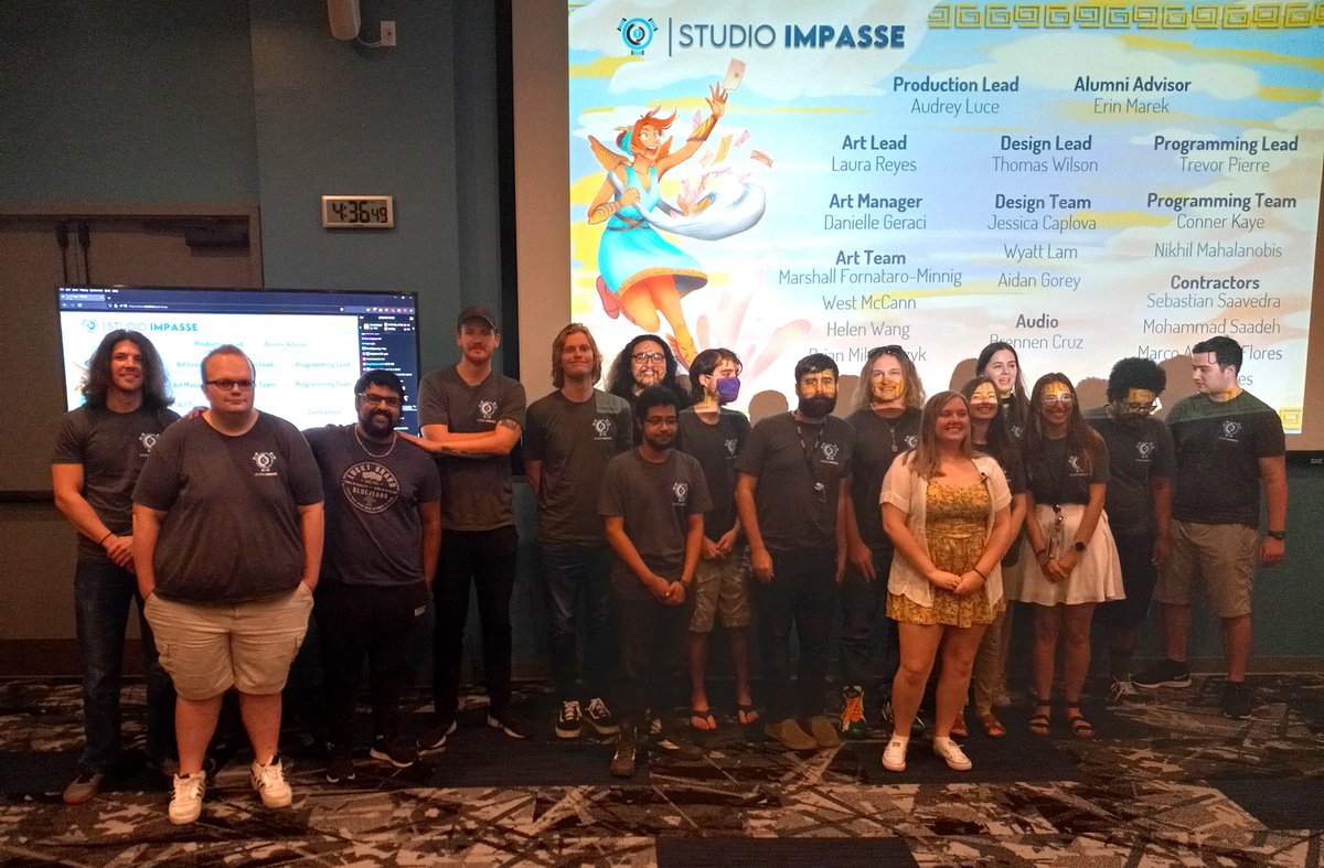 FIEA's tweet photo. Studio Impasse development team after presenting Hermea, available on STEAM with over 5,000 downloads in the first week! https://t.co/KoUjSeBIqo