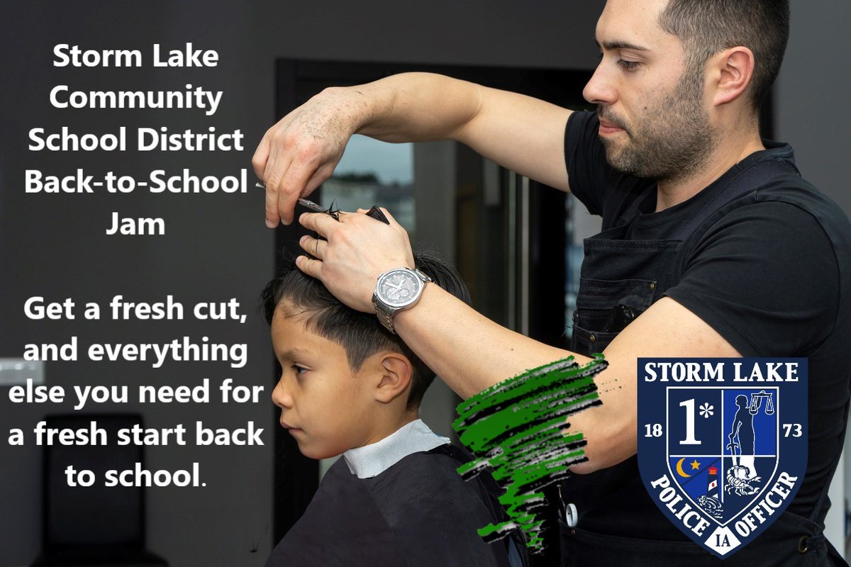 The <a href="/StormLakePolice/">Storm Lake Police</a> will be joining the <a href="/StormLakeCSD/">Storm Lake CSD</a> for a Back-to-School Jam at the <a href="/StormLakeHighS2/">Storm Lake High School</a>  8-9-22 from 8AM to 8PM 

Register your kids for school and get school supplies, haircuts, food, games, entertainment, health screening, cool prizes, and more! 

#StormLakePD