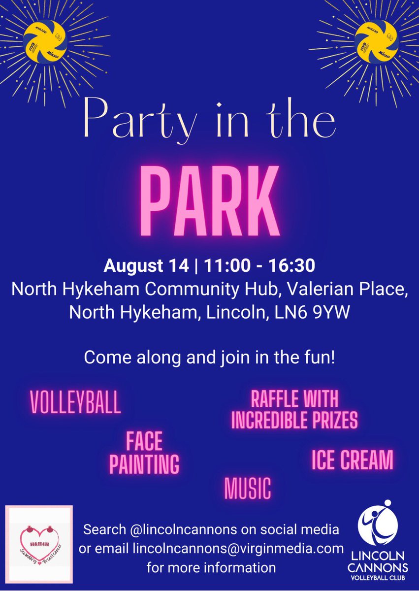 🥳PARTY IN THE PARK!🥳 Not long to go now until the main event! Remember to message us to buy a ticket to play in advance, or come along to watch for free! Plenty to do for adults and children🏐🍟🎈 #comeoncannons #partylikeacannon #charity <a href="/EastMidsVolley/">EastMidsVolleyball</a> <a href="/VballEngland/">Volleyball England</a>