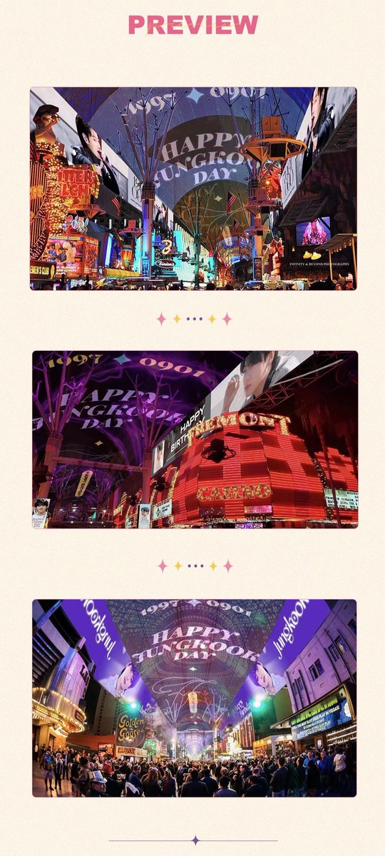 Jungkook__China's tweet photo. 2022 JungkookCHINA Birthday Support #1997Leverrier: Part 1 

Viva Vision Light Show 
Fremont St, Las Vegas 🇺🇸 

✨️First Ever Fan Support Viva Vision Light Show
✨️460mx27m overhead LED Canopy + 24 Massive Column Screens

📅 9.1
Hourly Light Show (24h)
 #Jungkook #정국 @BTS_twt https://t.co/RDj8TlWke9