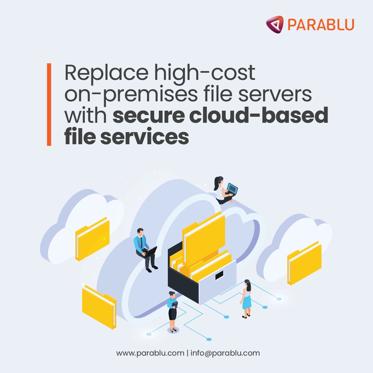 ParabluInc's tweet photo. Tackle high-costs on-premises #FileStorage technologies with a simple, lower-cost cloud-based #FileServices. Explore BluSync™ for Secure File Services - https://t.co/Zgp9JMfBvA https://t.co/GaKk6Y9jyC