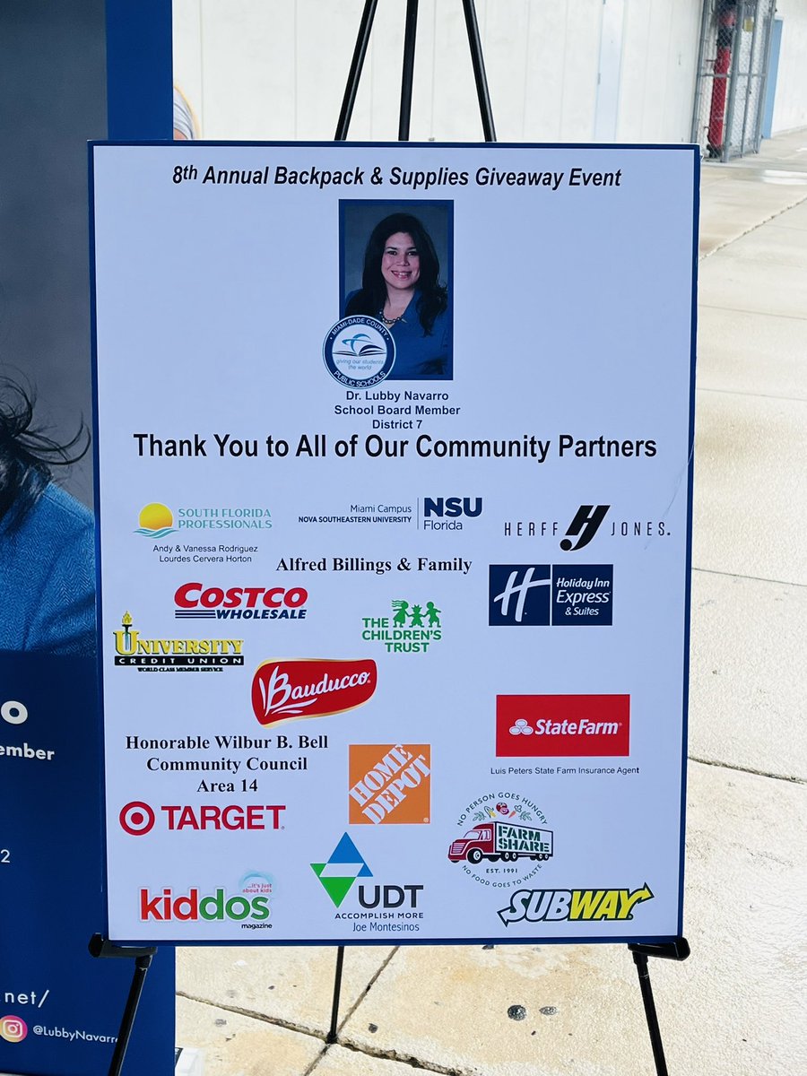 Thank you to all my sponsors for their work at the 8th Annual Backpack & Supplies Giveaway Event! @FarmShareFL @childrenstrust @HerffJonesMiami @KiddosMagazine @NSUFlorida