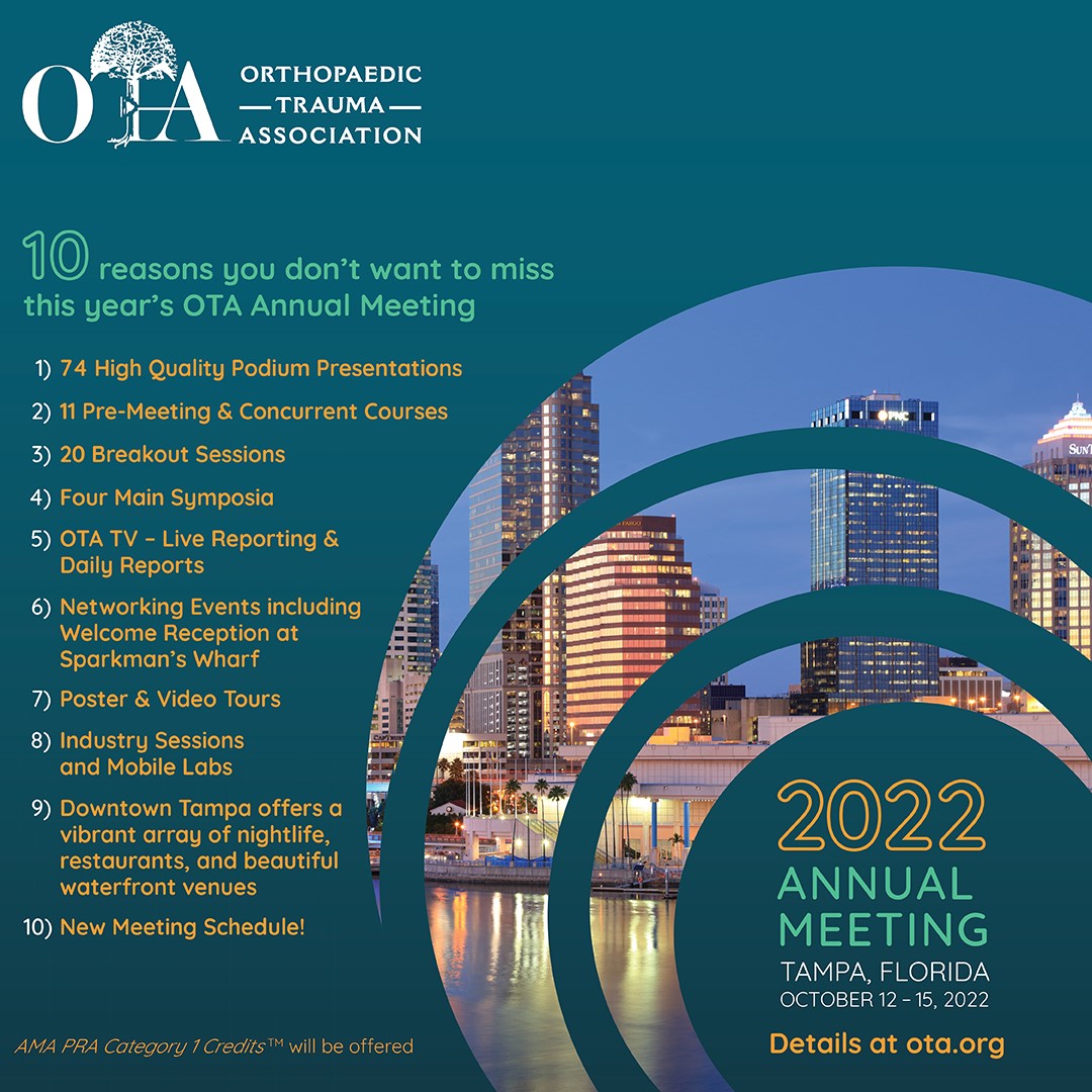 Registration is open on the OTA website! We'll see you in Tampa, FL! bit.ly/3PsBDZ8 #orthotwitter #OTA2022 #SneakPeekTampa