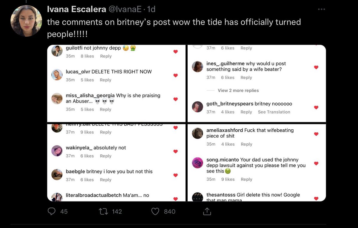 Snooker_73's tweet photo. @kattenbarge Really doing this? Quoting an account that is congratulating and drawing attention to another woman being harassed on instagram, who might we add is a survivor herself.
This shows you donโt care about victims - all for PR to defend Amber Heard. https://t.co/b08KXV3Oo3