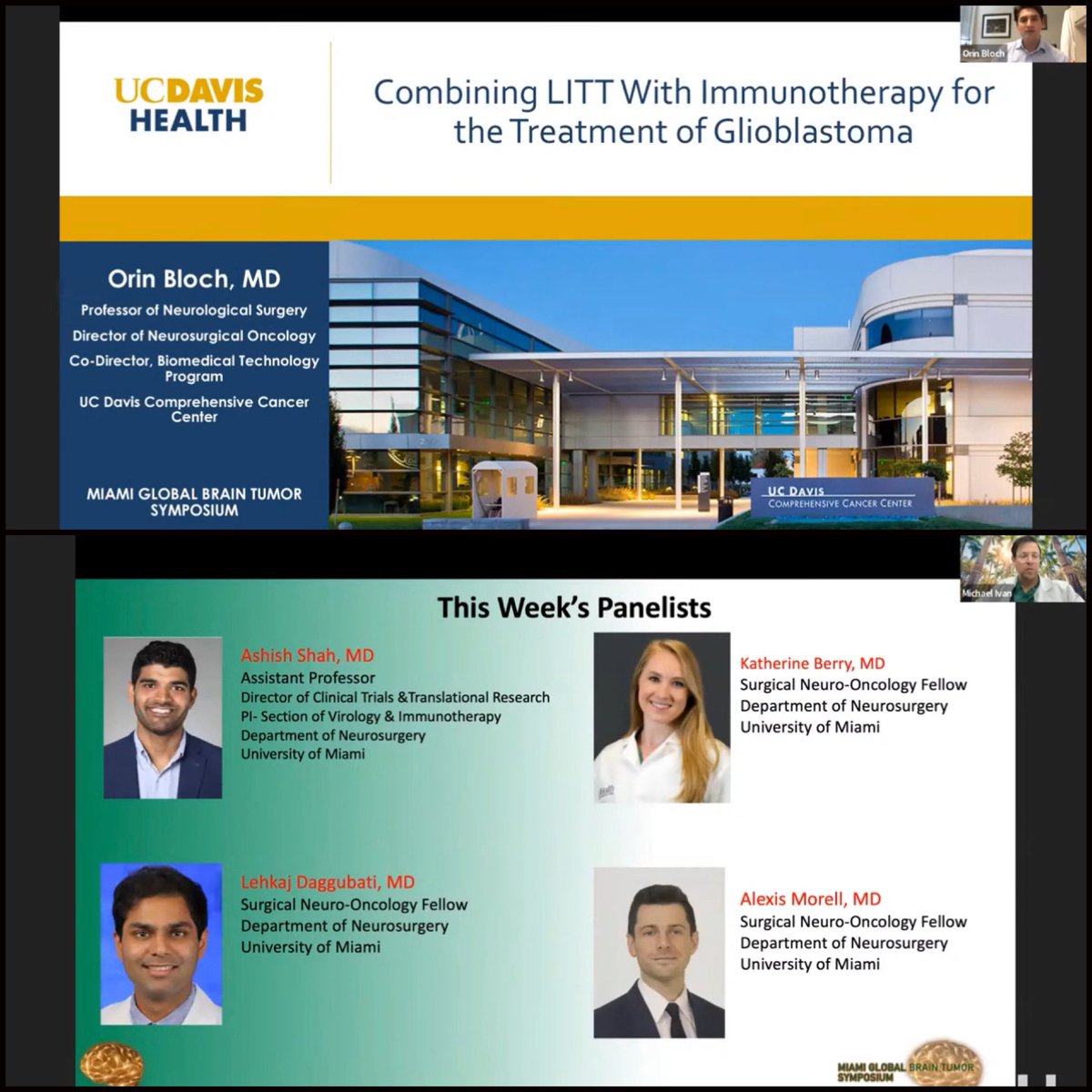 Fantastic MGBTS this week discussing #Immunotherapy combinations w/ LITT for #Glioblastoma. Combinations like this are key for tackling brain cancer. Thank you Professor <a href="/OrinBloch/">Orin Bloch MD</a>. If you missed it check it out here: youtu.be/60b0MKreIbU <a href="/UCDavisMedCntr/">UC Davis Med Center</a> <a href="/UCDavisHealth/">UC Davis Health</a>