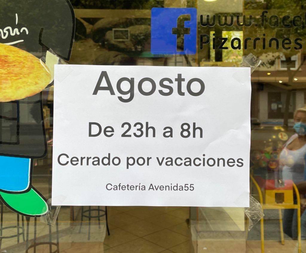 Durante el mes de agosto cerraremos de 23h a 8h por vacaciones. 

Luego abriremos el resto del día.