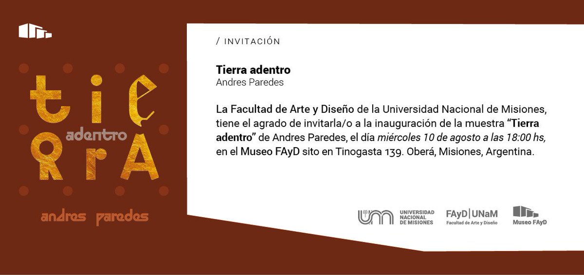 #TierraAdentro
Sábado de montaje en el Museo de la <a href="/FAyD_UNaM/">FAyD - UNaM</a>. Felices de recibir a #AndresParedes en la facultad!
👉Inauguración miércoles 10 de agosto, 18 hs. 
#tierra
#bichos
#yerba
<a href="/un_misiones/">UNaM</a>
<a href="/ChCelica/">celicaCh</a> 
<a href="/LorenaVogel/">Lorena Vogel</a> 
@extensionfayd