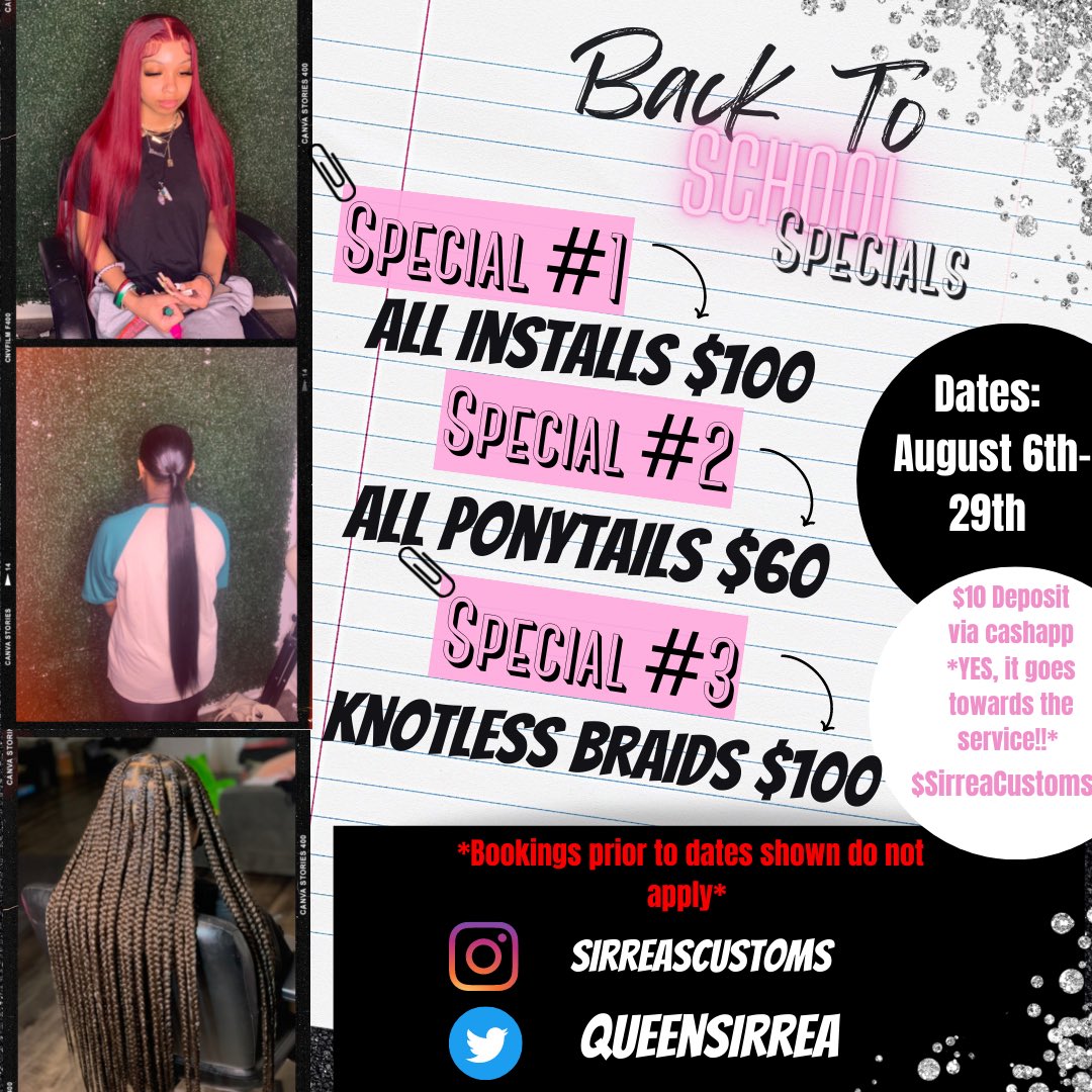 BACK TO SCHOOL SPECIAL IS HERE‼️ Please make sure to read all rules and regulations on the website 🥰💛 Let me know if you have any questions! See you ladies soon 😘 Located in Spartanburg, SC
#uscu #uscupstate #upstatestylist #spartanburg