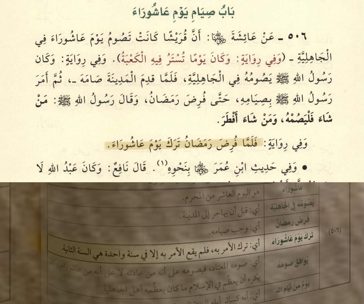nabe3safi's tweet photo. أي انتقل إلى الندب بعد أن كان واجبا، والنبي ﷺ صامه في آخر سنة في حياته وقال إن عشت إلى قابل لأصومن التاسع فيبقى على الندب ويبقى على المشروعية وتبقى سنية صيام هذا اليوم
إذن:
(ترك يوم عاشوراء) ليس ترك صيامه بالكلية وإنما ترك الأمر بوجوبه وبفرضيته.

د.إلهام الجابري/ مجالس الصحيحين https://t.co/8EGb6U5DPh