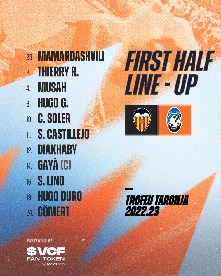 valenciacf's tweet photo. ⚽ XI INICIAL 🆚 @Atalanta_BC
#TrofeuTaronja 🏆🍊
#CORVCF https://t.co/0Dg2vaqAKb