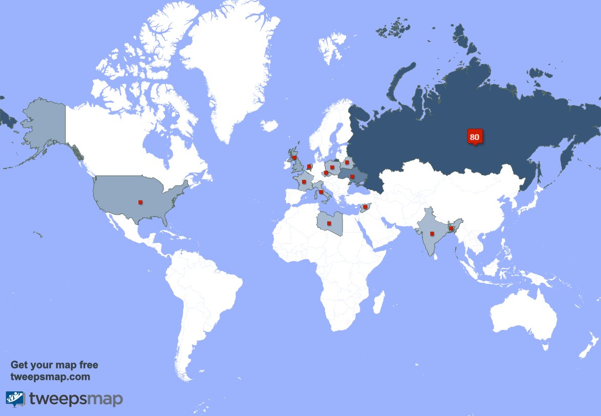 Special thank you to my 1 new followers from Russia last week. tweepsmap.com/!Lesenkov