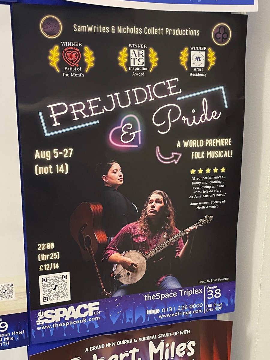 ErinKHorst's tweet image. Show #9: Prejudice and Pride. You HAVE to go. Wonderful vocals, folk score was authentic/interesting, and performers all strong. it’s also a KC based show, so they’re automatically wonderful. Thanks! @SamWrites3 @theSpaceUK   #edfringe #edfringe #prejudiceandpride
