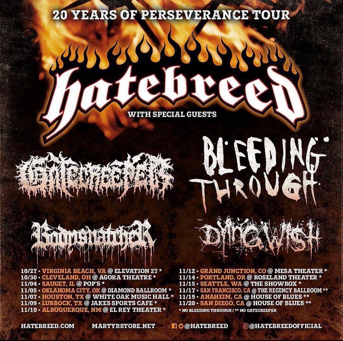 How much heavy can you handle??

@hatebreed’s 20 Years of Perseverance Tour, w/special guests: @dyingwishhc, @bleedingthrough @Gatecreeper, and Bodysnatcher - if this lineup is coming to your town, get your tickets early!!! 🔥🤘🏼