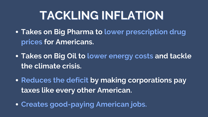 Our Inflation Reduction Act makes big billion $ corporations pay a fair share of their taxes to reduce the deficit. <a href="/SenateDems/">Senate Democrats</a> are lowering the cost of energy, prescription drugs, and health care. We are going to #GetClimateDone with investments in clean energy and job creation.
