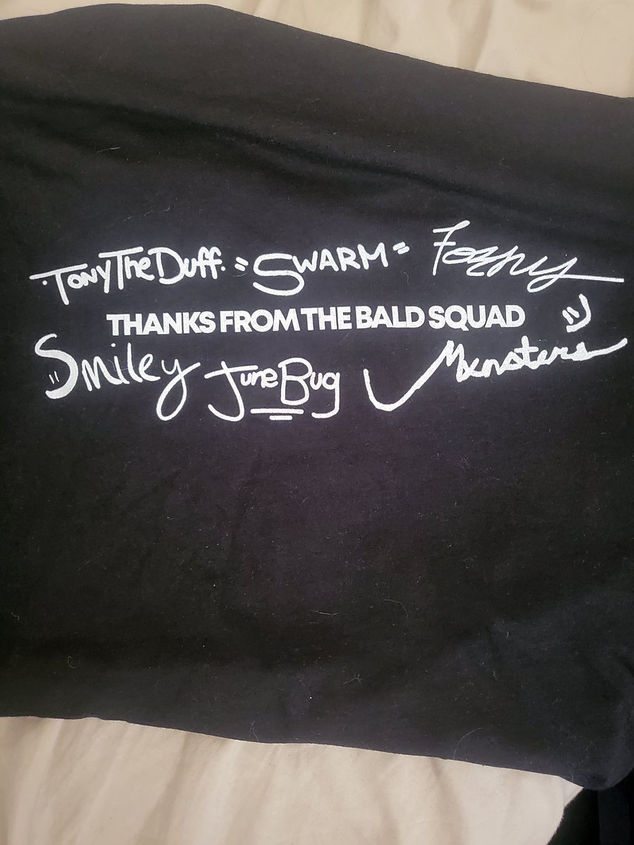 Dynajoe2014's tweet photo. Bald squad - shirts are amazing 
Thanks @tonytheduff  
Now I can be like you &amp; @SwarmVII https://t.co/mXKh8CFda7