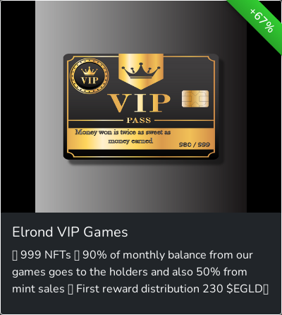 #ElrondNFT gainers on 06.08.2022 ⚡

🏆 @ElrondVIPGames | +67%, see eglry.com/c/VIP-28c547

🥈 <a href="/MaiarElves/">Maiar Elves NFTs ⚡SOLD OUT ❗</a> | +27%, see eglry.com/c/ELF-065a2e

🥉 <a href="/AngryPenguins_/">Angry Penguins Colony</a> | +25%, see eglry.com/c/APC-928458

View more: eglry.com/collections 👀