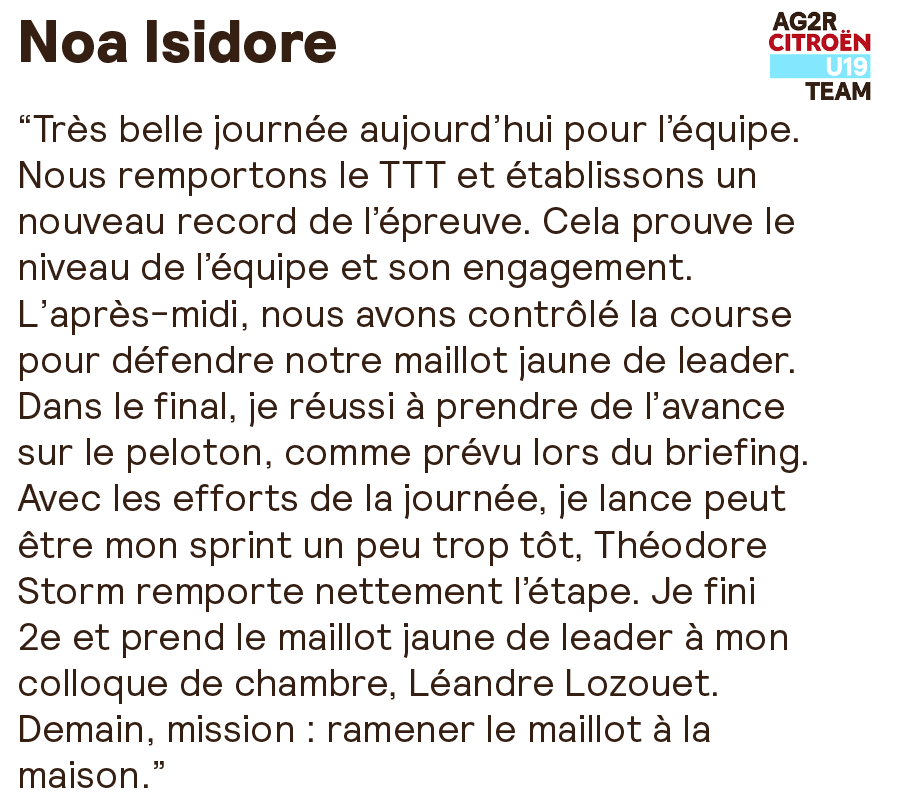 DCT_NewGen's tweet photo. #ATS22 🎙️ @isidore_noa :"gagner le TTT, établir un nouveau record, et conserver le maillot jaune ce soir, mission accomplie" https://t.co/aFh4pe5I9D