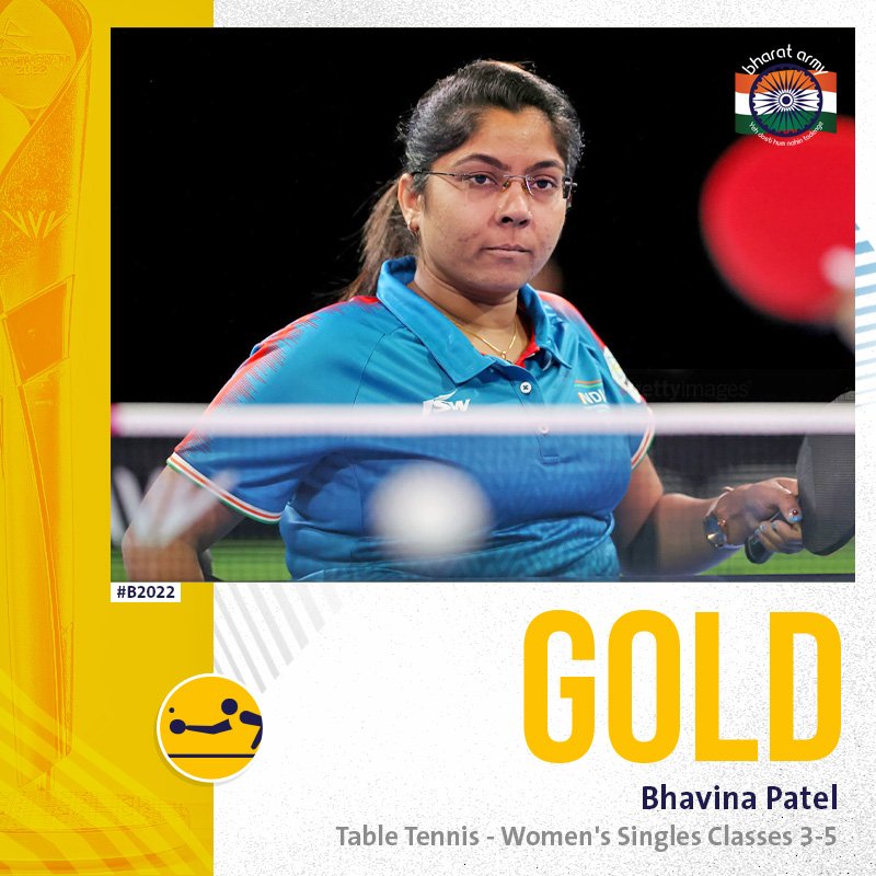 🥇🇮🇳 𝐓𝐀𝐊𝐄 𝐀 𝐁𝐎𝐖! The Paralympic Games silver-medalist has made the nation proud by winning the Commonwealth Games gold medal. 

🙌🏻 What a champion!

📸 Getty • #BhavinaPatel #TableTennis #B2022 #CWG2022 #TeamIndia #BharatArmy