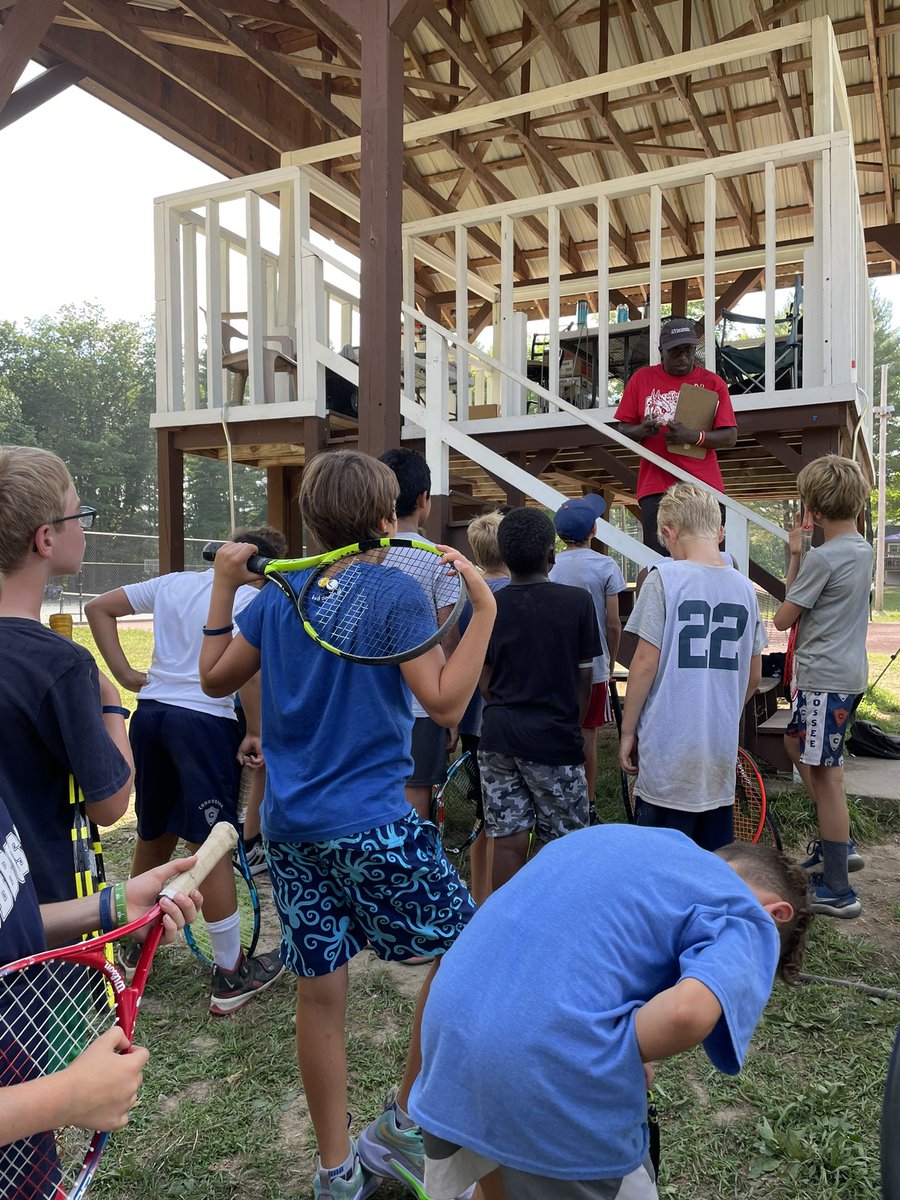 ColorWarUpdates's tweet photo. The Titan of Tennis himself, General Lloyd Johnson, giving some solid sportsmanship reminders before the matches start. 🎾 #cw35 https://t.co/RK0wQsApS8