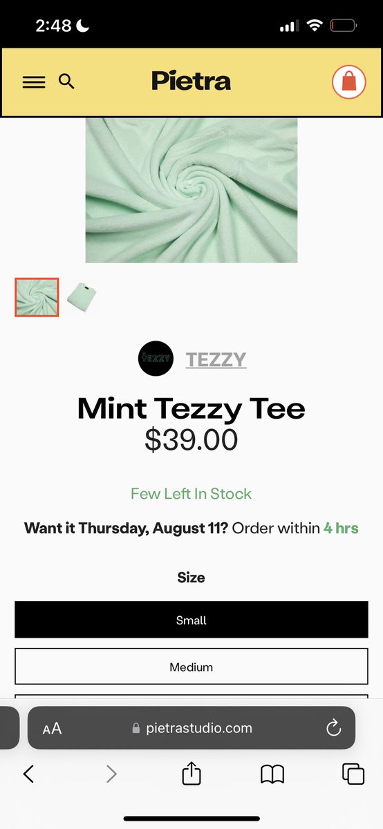 therealRoShow's tweet photo. One of the perks of working at Pietra is that employees get use the platform to launch your own brand. In this case, a line of French terry tees by our head of customer happiness. Mint green lookin 😎. Who wants? https://t.co/A1fQkuEQoK