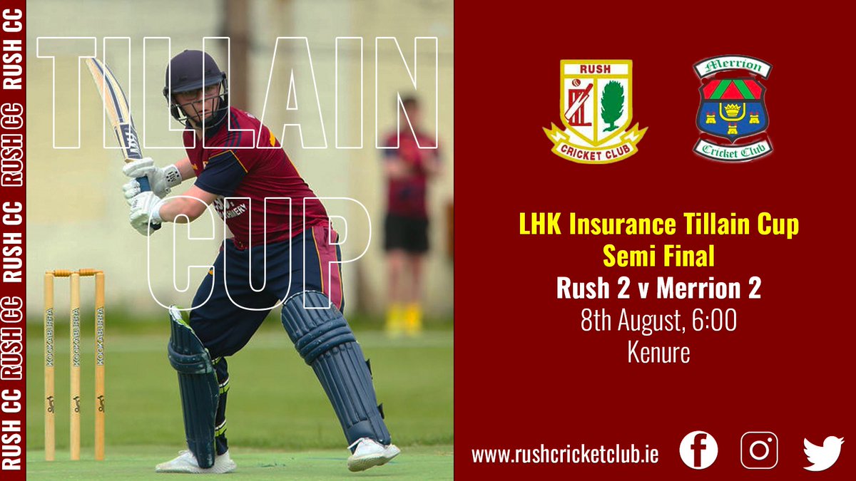 RushCricketClub's tweet photo. 🏏 | 𝗧𝗶𝗹𝗹𝗮𝗶𝗻 𝗖𝘂𝗽

Our Men’s 2nd team take on @MerrionCC 2nd team this Monday in the Tillain Cup Semi Final.

All support welcome.

#RushCC | #CricketLeinster https://t.co/9nJKRKTnxf
