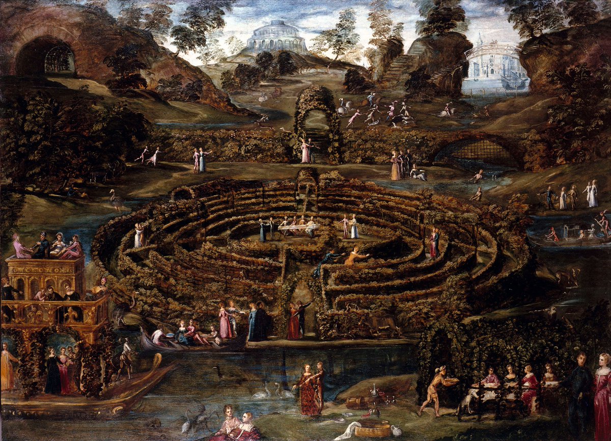 FrankensteinHug's tweet photo. c1580 Pleasure Garden with a Maze attributed to Lodewijk Toeput https://t.co/7NOqZQcJZ9