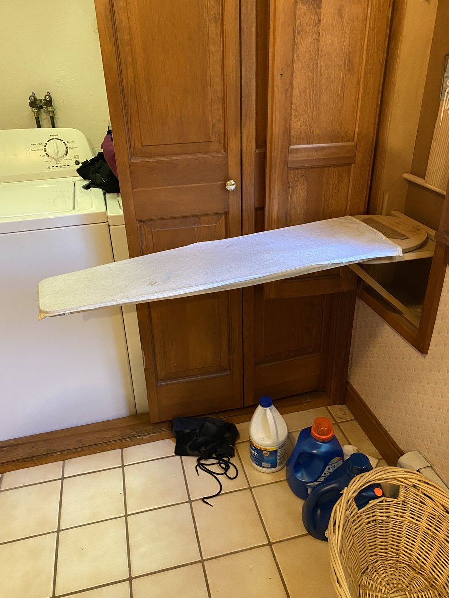 UncleFlapjacks's tweet photo. Once again… (I think this is the third time?)…I opened the door to lower the ironing board and it bopped me on the head. 
I feel like I’m in a Three Stooges short. 
#HeyMoe https://t.co/5vNBOITDwn