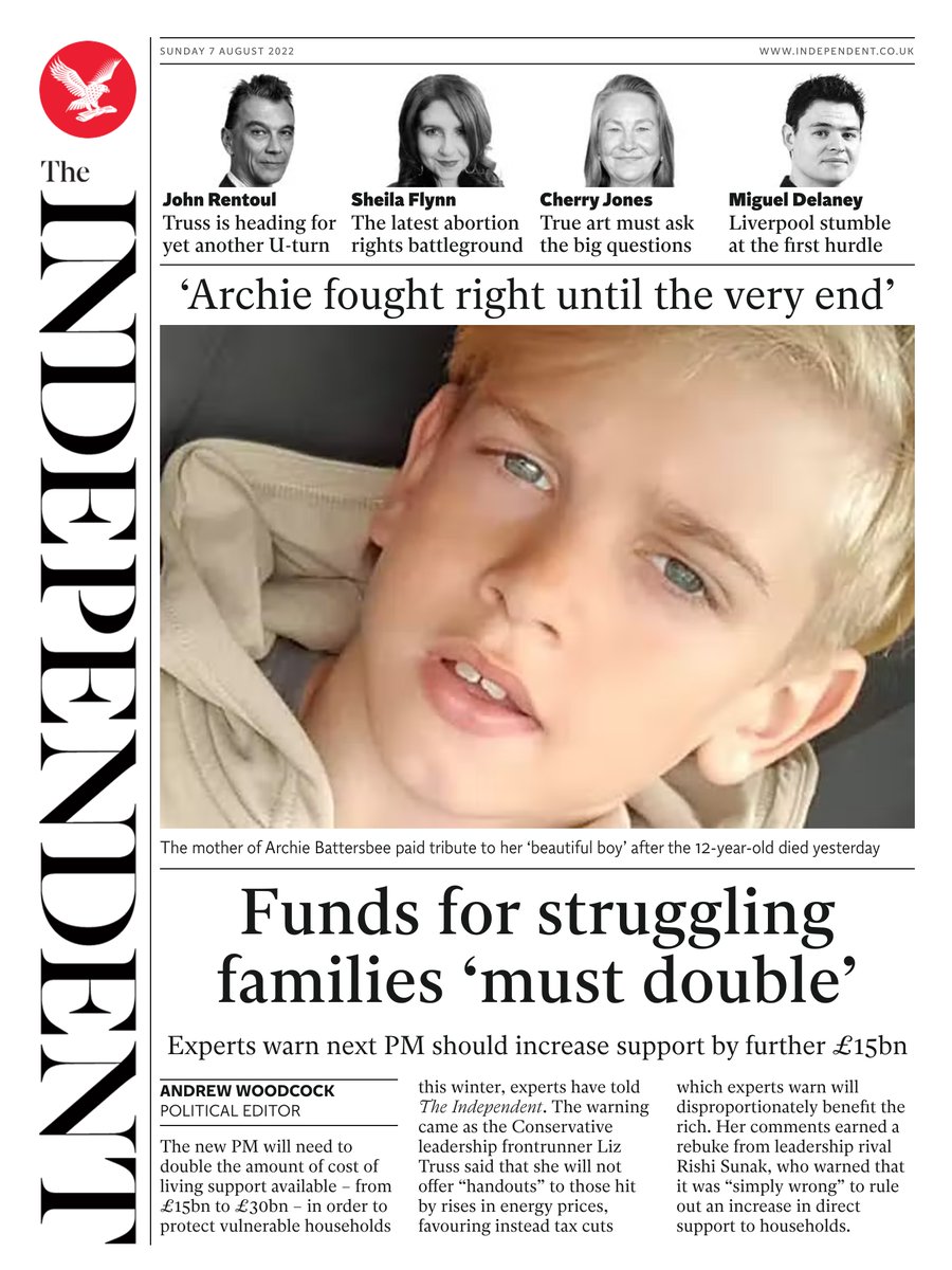 Sunday's Independent: Funds for struggling families 'must double' #TomorrowsPapersToday #IndependentOnSunday #Independent #IndependentDigital