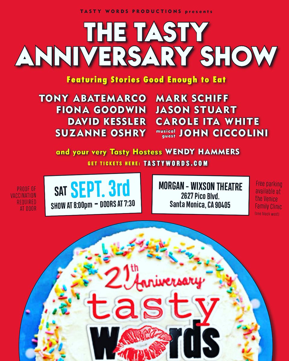Tasty Words. An Evening of Kick Ass Storytelling and Comedy. In our second decade and storytelling strong. Learn more and get tix here: tastywords.com/tickets