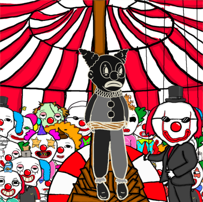 nftinvestrs's tweet photo. Hello @FknClownz, seems like 2289 is in trouble!🤡

We thought you guys noticed and would come to his rescue, but now he is trapped here with us.🎪 

There can only be one clown NFT in town, let this tweet blow up or else we gotta set an example with this fellow 🔥 *HONKHONK* https://t.co/XNOQoLpJxw