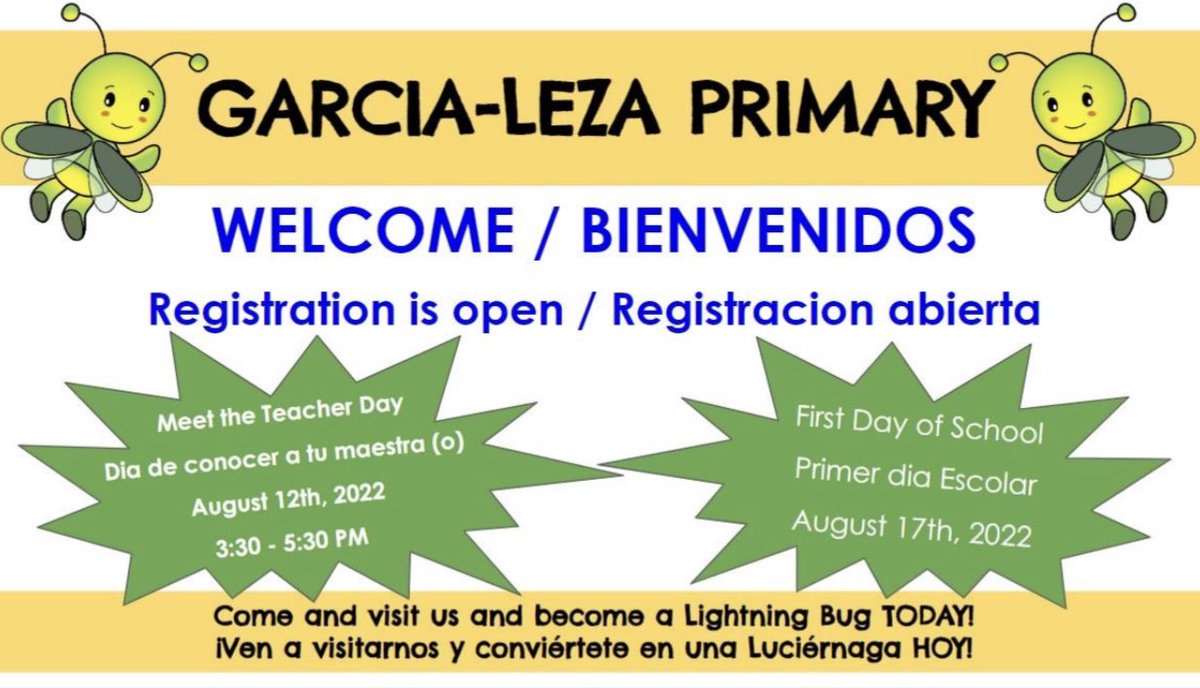 Ana Perez (@anitaperezabc) on Twitter photo Welcome to Garcia-Leza Primary! Meet the teacher is this August 12 3:30-5:30PM. We are excited to meet all our new lightning bugs! #MEMCGL Make Every Moment Count <a href="/GarciaLeza_AISD/">Garcia-Leza Primary</a> <a href="/PattyWillis1/">Patty Willis</a> <a href="/SarahSutter8/">Sarah Sutter</a> <a href="/shinebrightPat/">Mrs. Patterson</a> <a href="/JacquieKortz/">Jacquiekortz</a> <a href="/AldineISD/">Aldine ISD</a> <a href="/lwelchABC/">Lochie Welch</a> <a href="/PantinABC/">Laura Pantin</a> Welcome to Garcia-Leza Primary! Meet the teacher is this August 12 3:30-5:30PM. We are excited to meet all our new lightning bugs! #MEMCGL Make Every Moment Count <a href="/GarciaLeza_AISD/">Garcia-Leza Primary</a> <a href="/PattyWillis1/">Patty Willis</a> <a href="/SarahSutter8/">Sarah Sutter</a> <a href="/shinebrightPat/">Mrs. Patterson</a> <a href="/JacquieKortz/">Jacquiekortz</a> <a href="/AldineISD/">Aldine ISD</a> <a href="/lwelchABC/">Lochie Welch</a> <a href="/PantinABC/">Laura Pantin</a>